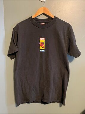 HUF Black Short-Sleeve Tee with Red, Yellow & Blue Marvel Graphic